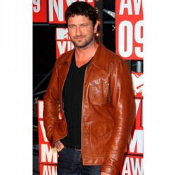 MTV Award Gerard Butler Brown Tan Leather Jacket